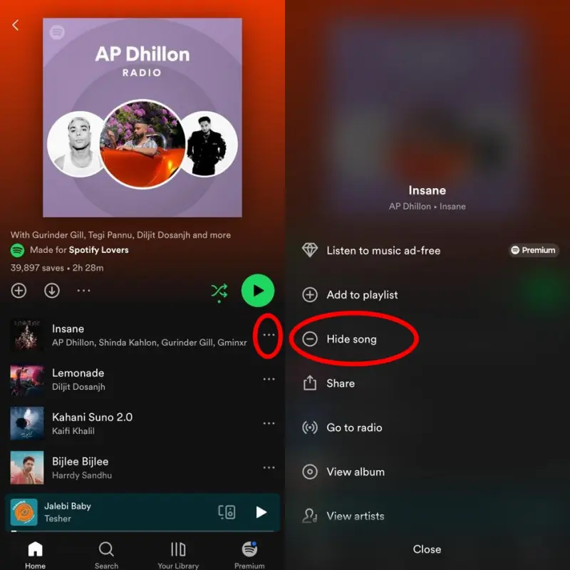 How to hide songs from Spotify playlist