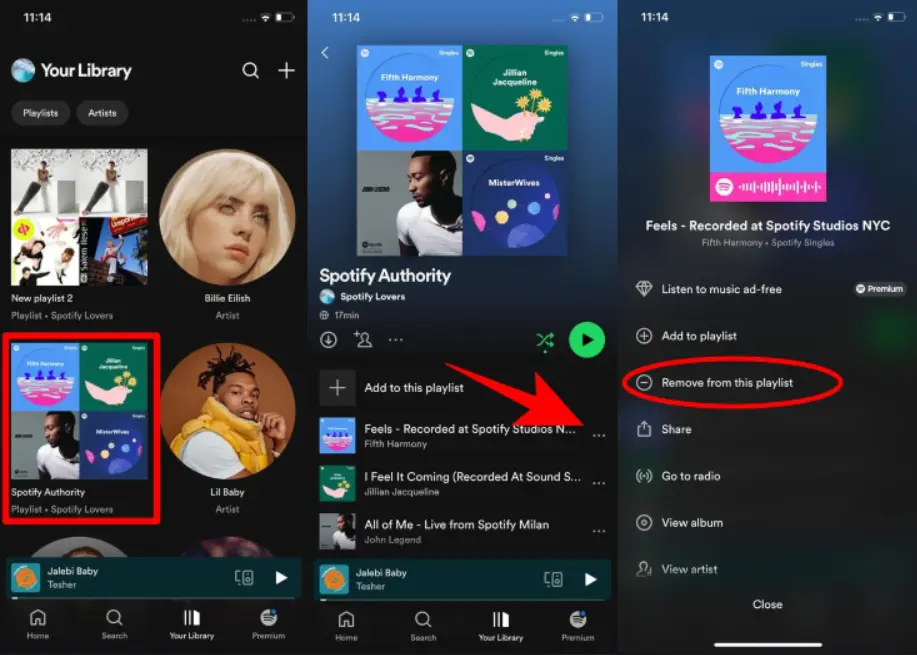 How to remove songs from Spotify Playlist on Mobile