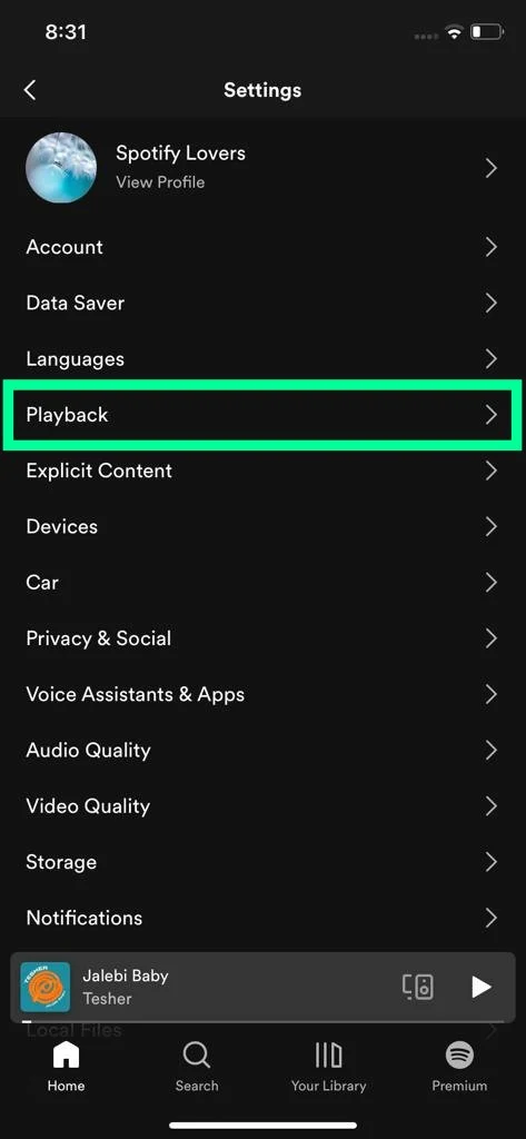 Open playback option