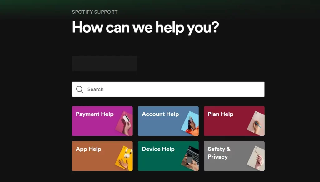 Spotify Support page