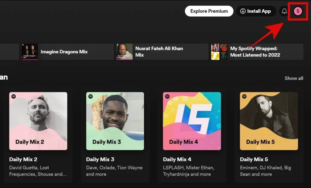 Click on Profile icon on Spotify Desktop
