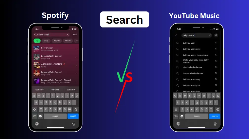 Spotify vs YouTube Music search function