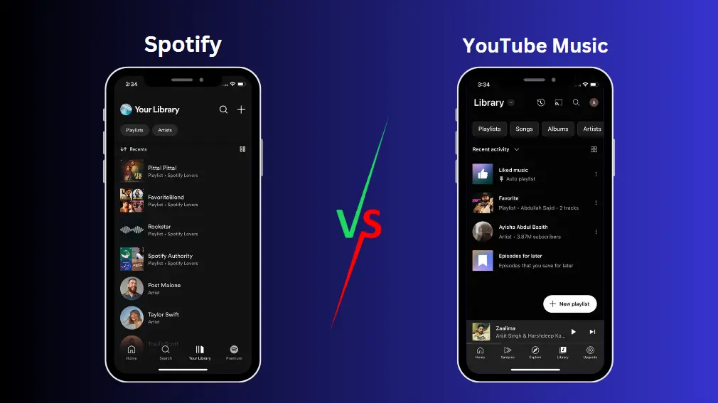 YouTube Music vs Spotify Music Library