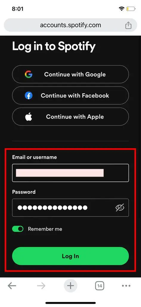 Enter you Spotify Account Credentials