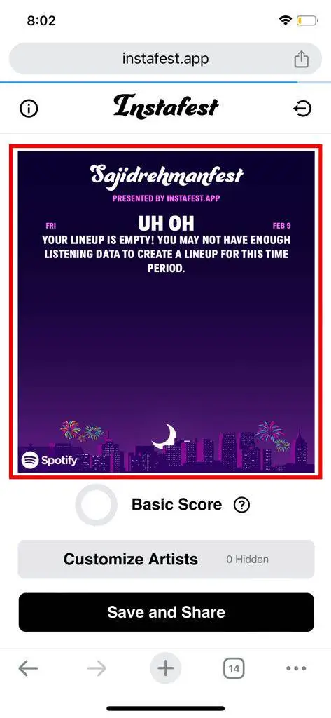 View your Spotify Instafest